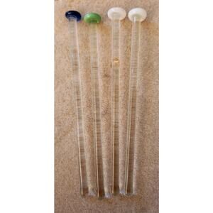 Four Vintage Glass Stirrer Swizzles Barware White, Green, Blue Tops